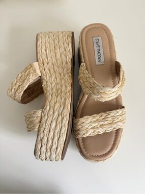 Steve Madden Manifest Raffia Platform Slide Sandals Size 8.5
